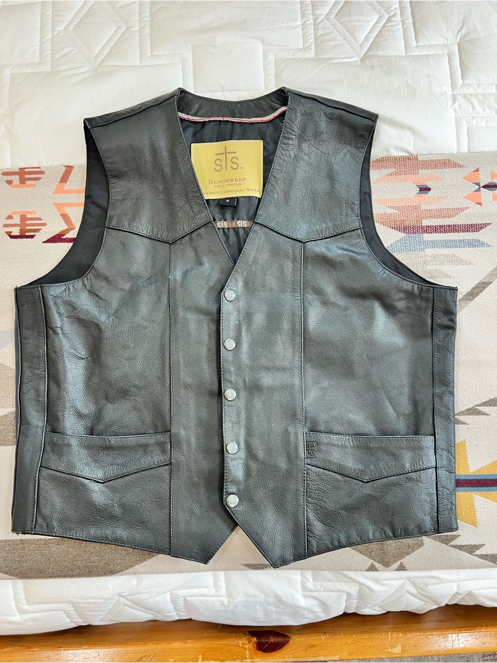 STS conceal/carry Ranchwear Black Leather Button-Front Vest